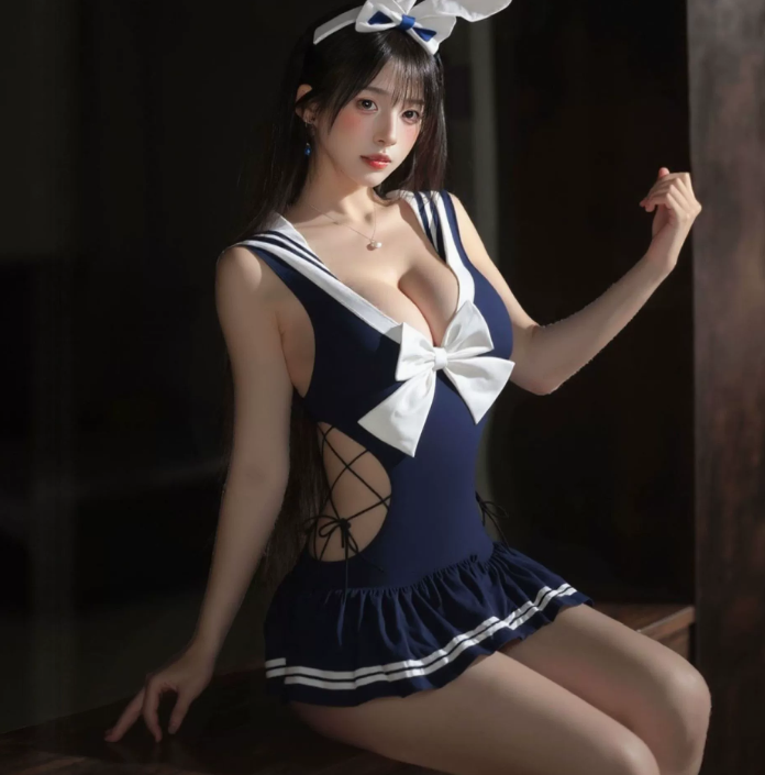 纯欲校园兔女郎制服免脱开档泳衣女绑带连体衣裙2.png