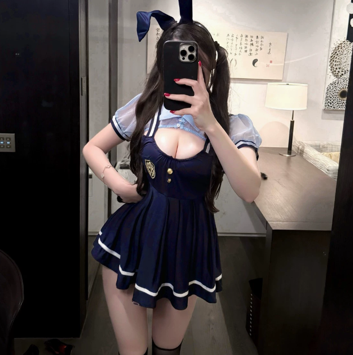性感JK百褶背带裙JK警官制服可爱兔女郎家居服套装3.png