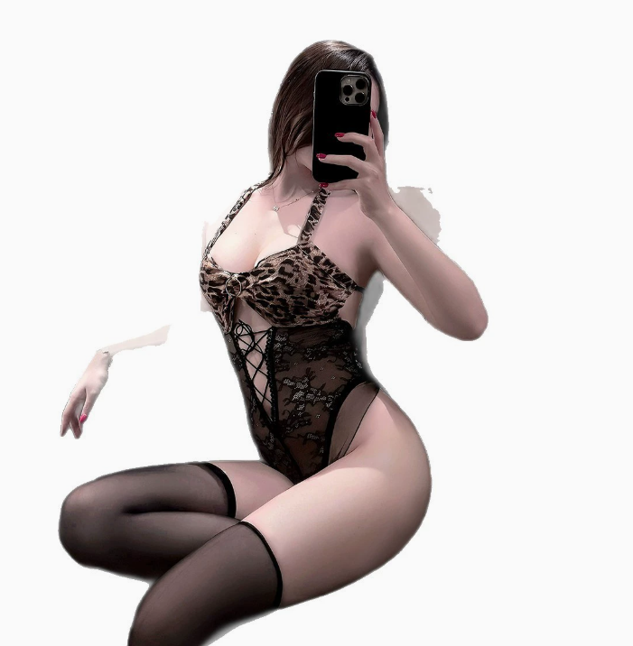 性感挂脖花边蕾丝系带透视豹纹开档连体衣火辣猫女5.png