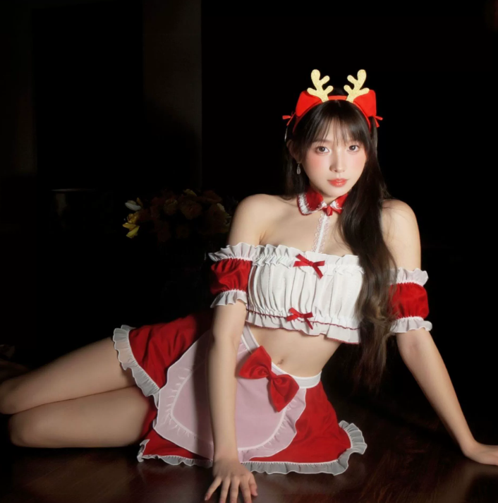 性感暖床圣诞女仆抹胸制服套装露臀免脱诱惑激情趣圣诞战袍4.png